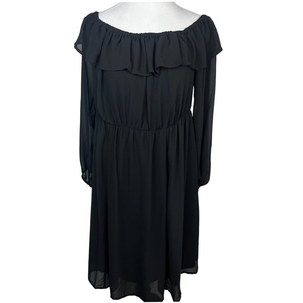 Torrid Black Off Shoulder Chiffon Skater Dress Womens 1X 14 16 Long Sleeve NWT
